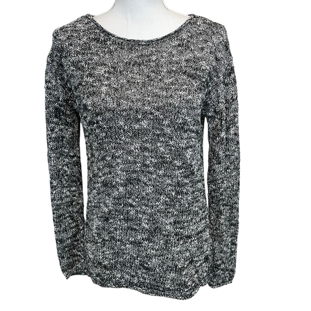 J. Crew Factory Heathered Black and White Cotton Blend Sweater. Size S